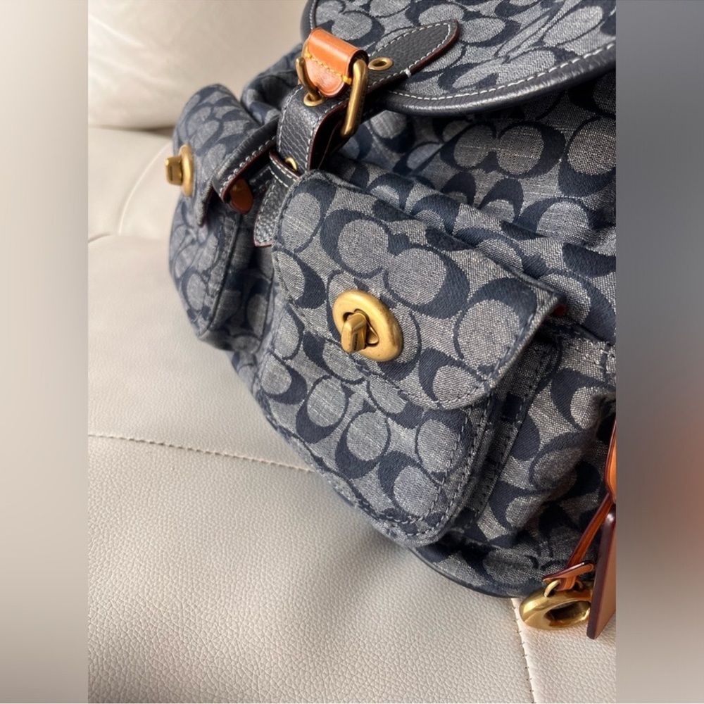 🐎COACH CARGO🐎  DENIM SIGNATURE CANVAS BACKPACK - Picture 5 of 14